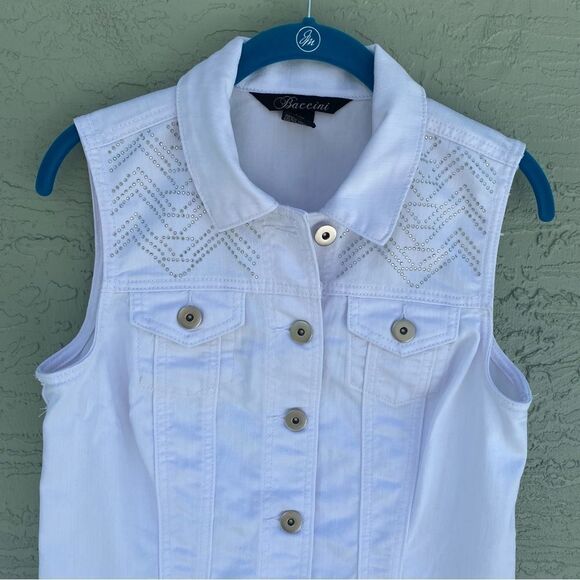 Baccini Women's Sleeveless White Denim Vest Size S Button-Down Classic C… - Picture 8 of 9